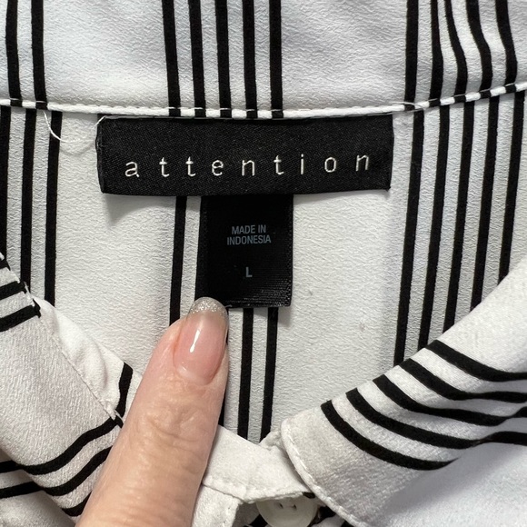 ATTENTION black, and white striped button up blouse. - Picture 5 of 5